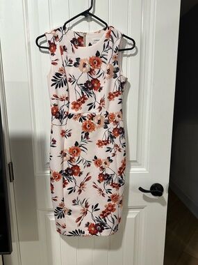 Calvin Klein Blush Pink Midi Dress with Orange Floral Print